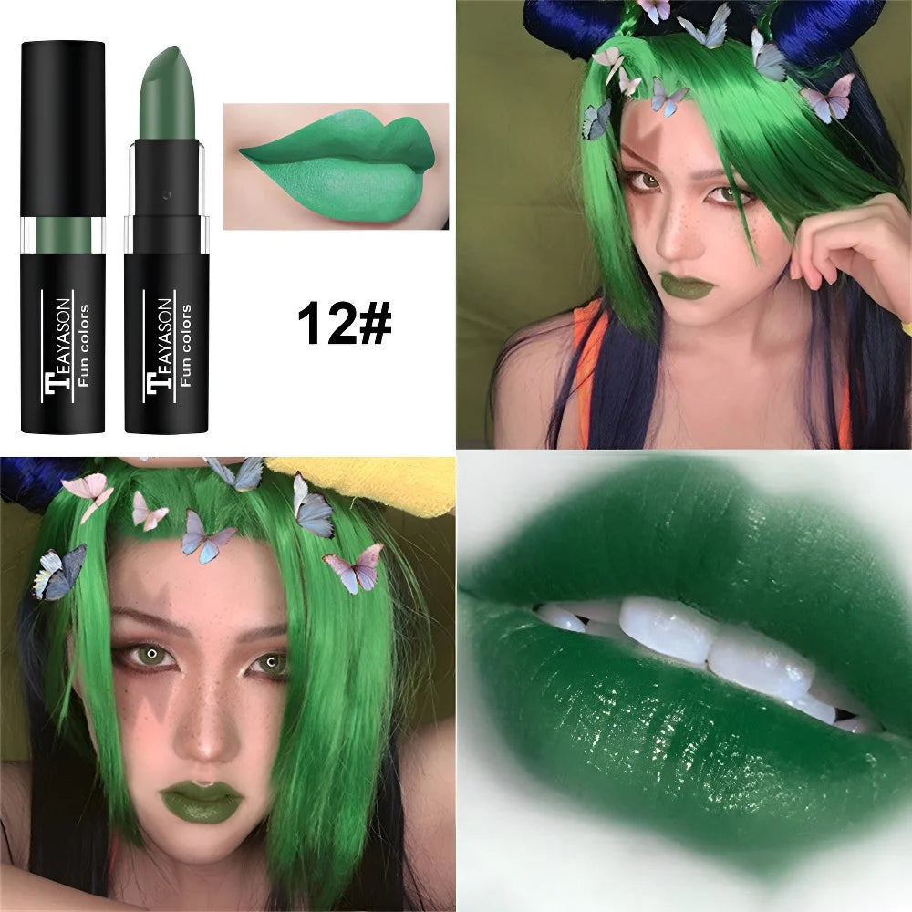 12 Colors Matte Nude Clay Lipstick Vampire Makeup Punk Black Lip Zpaxo