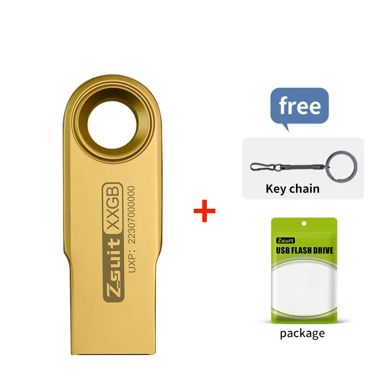 ZSUIT 100Pcs USB Flash Drive 16GB Metal Pen Drive 32GB Waterproof Memory Stick Free LOGO Cle USB Pendrive 128G Flash U-disk CSY Zpaxo Gold 2.0-4GBx100pcs