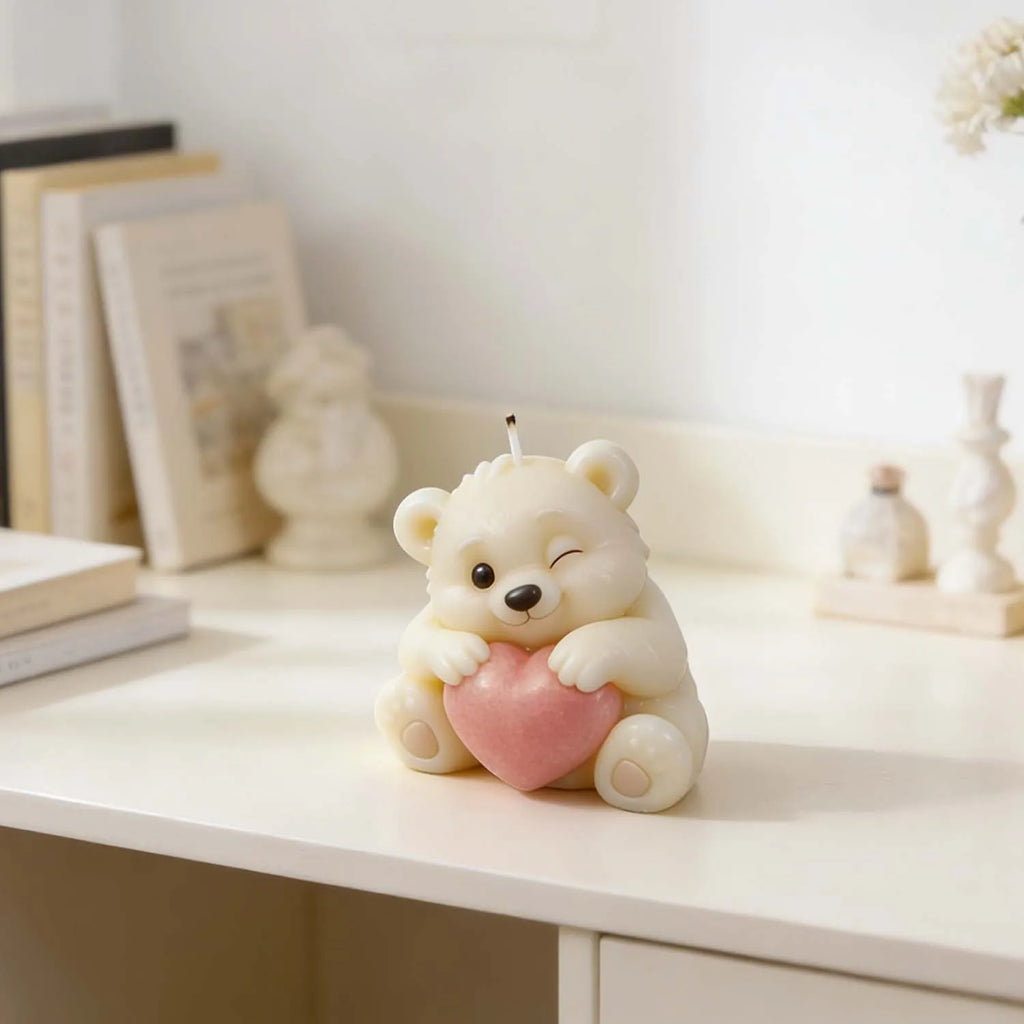 3D Bear Holding Heart Silicone Mold – Candle, Soap & Resin