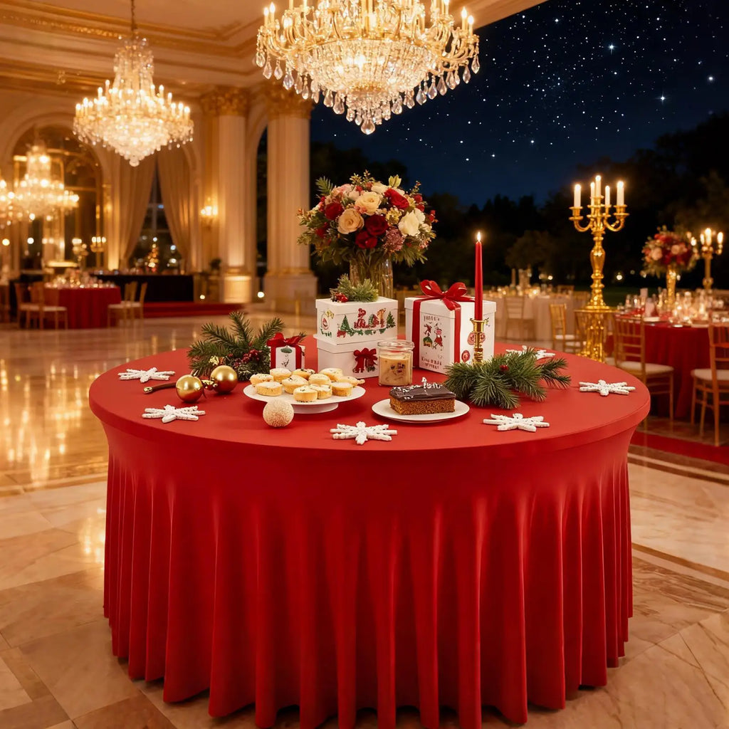 Table Cloth with Skirt 6ft/9ft Round Pleated Tablecloths Red Tableskirts Desk Cover Decorations for Christmas Baby Shower Zpaxo