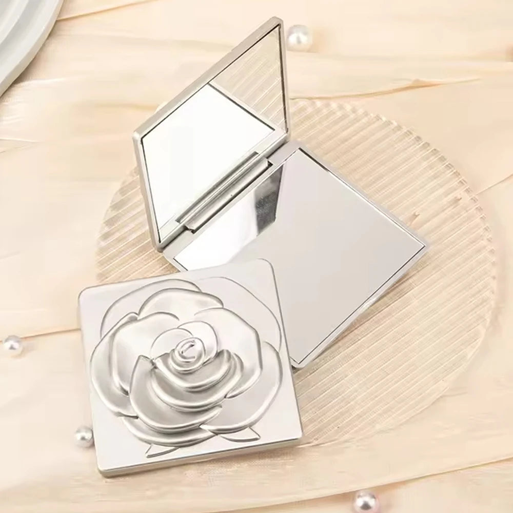 Rose Compact Mirror Square Travel Portable Makeup Mirror Double-Sided Cosmetic Mirror Gifts for Wedding Bridal Shower Party Zpaxo