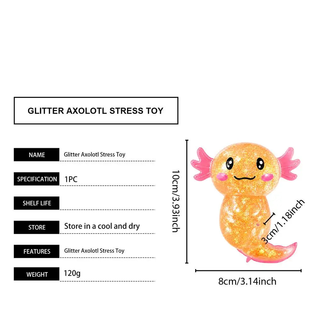 Relief Toy Glitter Fidget Toy Axolotl Squishy Stress Cut Filled Relief Toy Glitter Squeeze Birthday Supplies Anti-Anxiety Gift Zpaxo