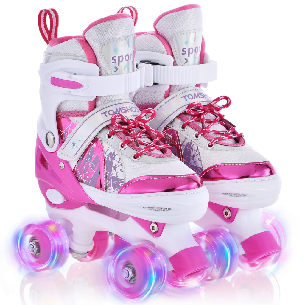 Roller Skates Girls Boys Kids 4 Adjustable Light Up Skate Shoes Ages