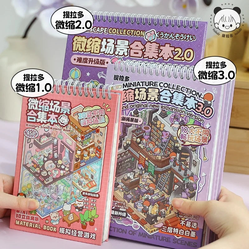 Scenes Cartoon Landscape Sticker Book 3D Miniature Scenography Cabin Pocket Sticker Visual Stacking Scene Stickers DIY Gift Zpaxo