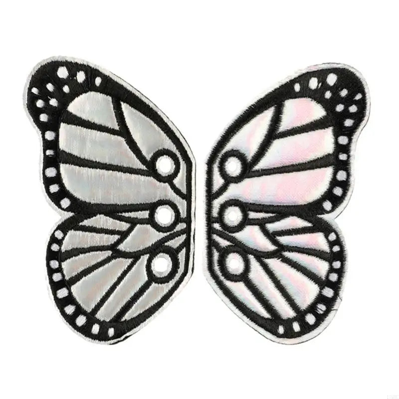 1 Pair Sewing Patches Iron On Patches Butterfly Wing Embroidery Patches for Bag Zpaxo White CN