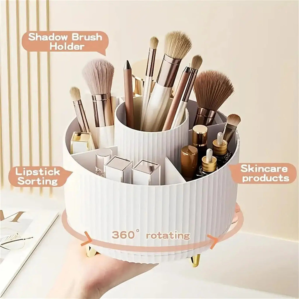 360° Rotating Makeup Organizer - 1pc Plastic Cosmetic Storage with 5 Compartments - Multi-Functional Holder for Brushes Zpaxo