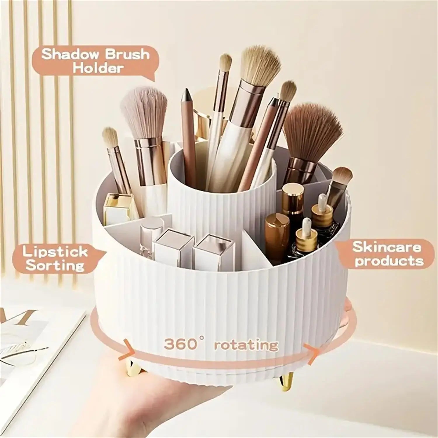 360° Rotating Makeup Organizer - 1pc Plastic Cosmetic Storage with 5 Compartments - Multi-Functional Holder for Brushes Zpaxo