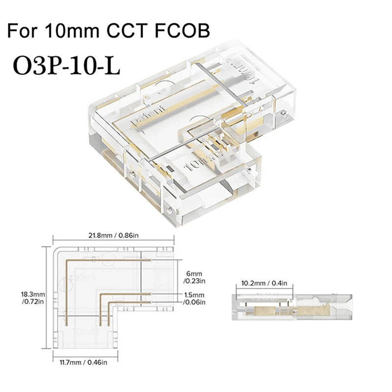 5/8/10MM 2/3/4Pin FOB COB RGB CCT Tape LED Lights Strip Solderless Connector Seamless L Shape Corner Connectors 90 Degree DIY Zpaxo E