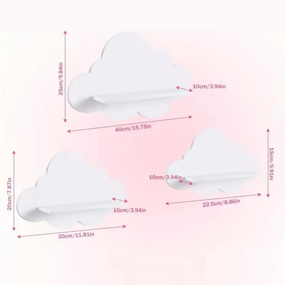 3 Cute Cloud Shaped Floating Wall Shelf Aesthetic Room Decor Storage