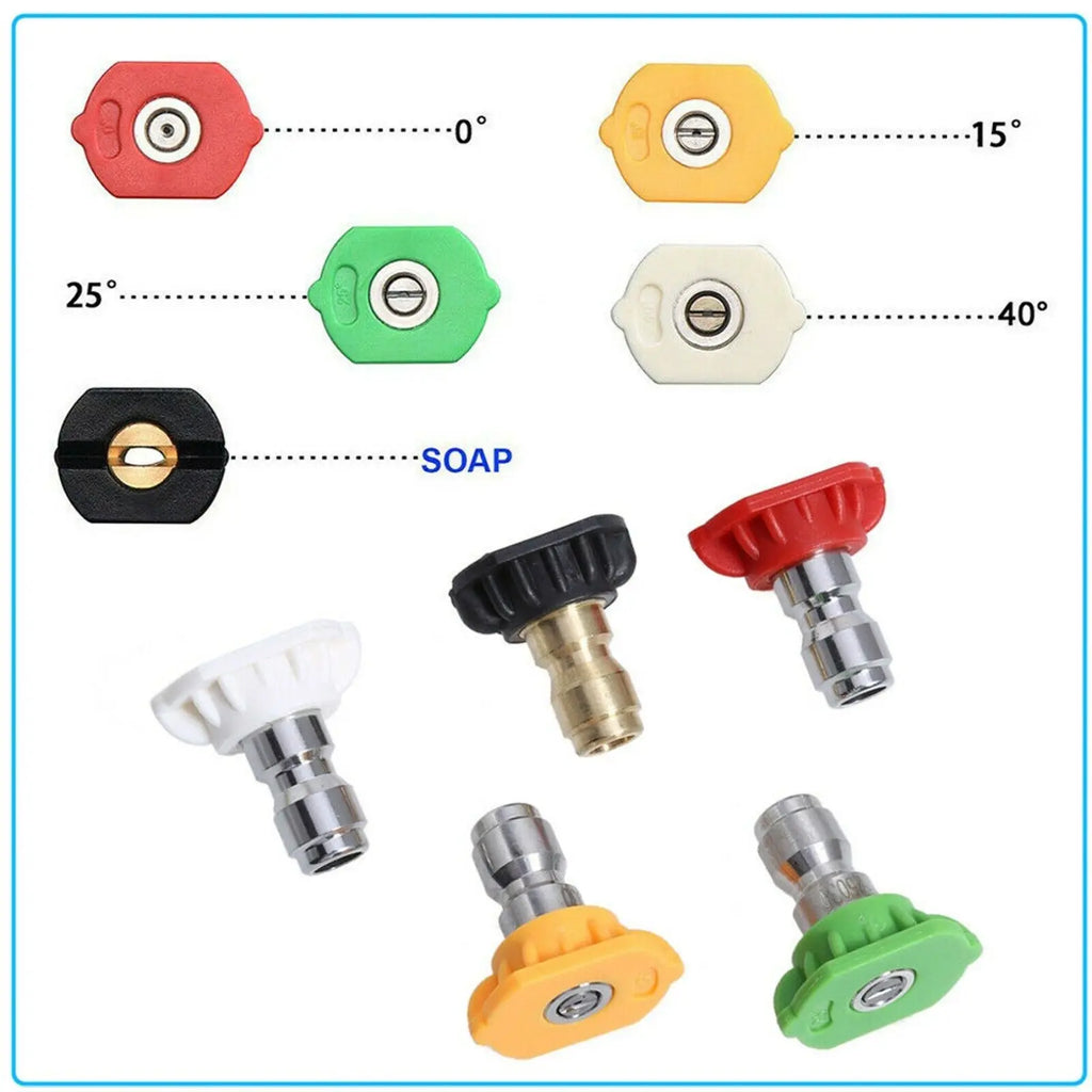 5Pcs 1/4" Quick Connect Spray Nozzle High Power Kit Pressure Washer Spray Nozzles Tips For Car Foam Lance Gun 3600 PSI 5 Colors