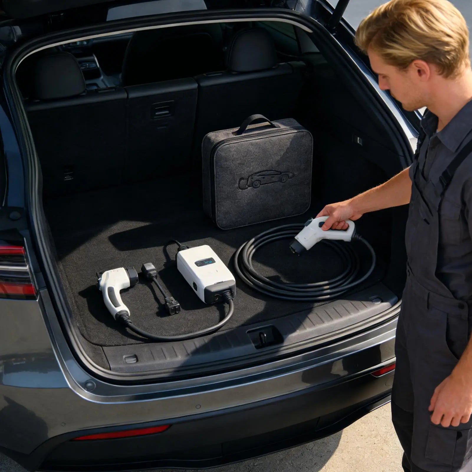 New Energy Vehicle Charging Gun Storage Bag Portable EV Charger Cable Bag Waterproof Auto EV Charging Jumper Storage Bag Zpaxo