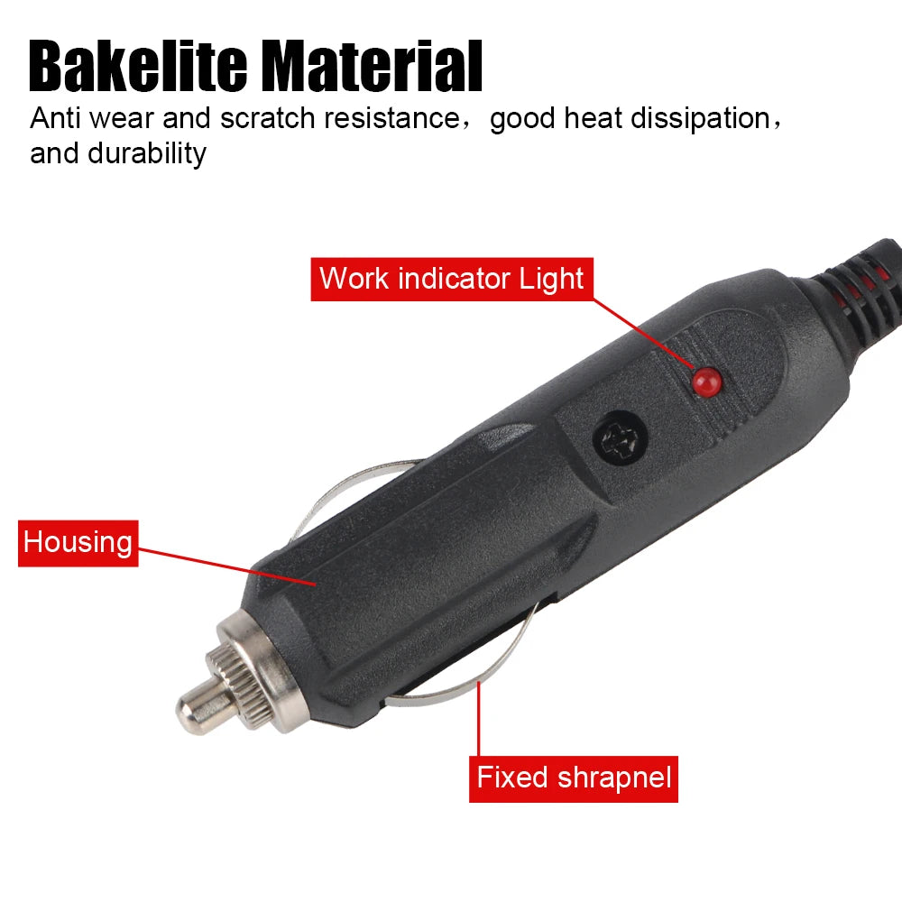 15A Fuse 12V-24V Male Plug Adapter Power Cord Car Cigarette Lighter