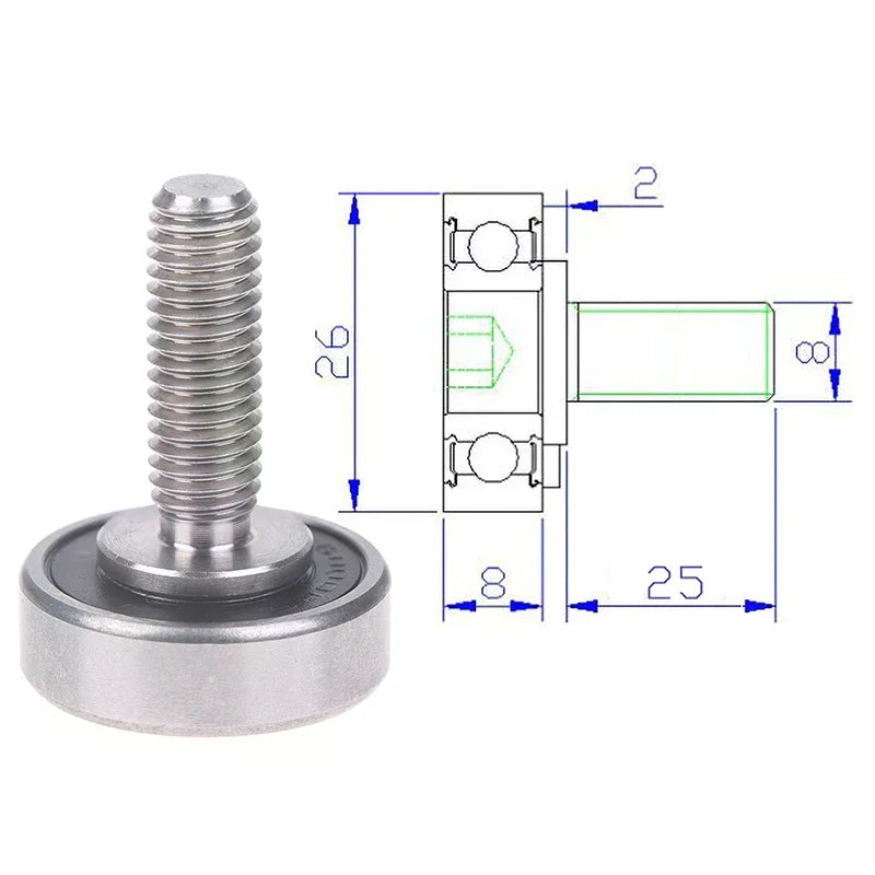 M8 Screw Roller Bearing 26mm OD – Door, Window & Furniture