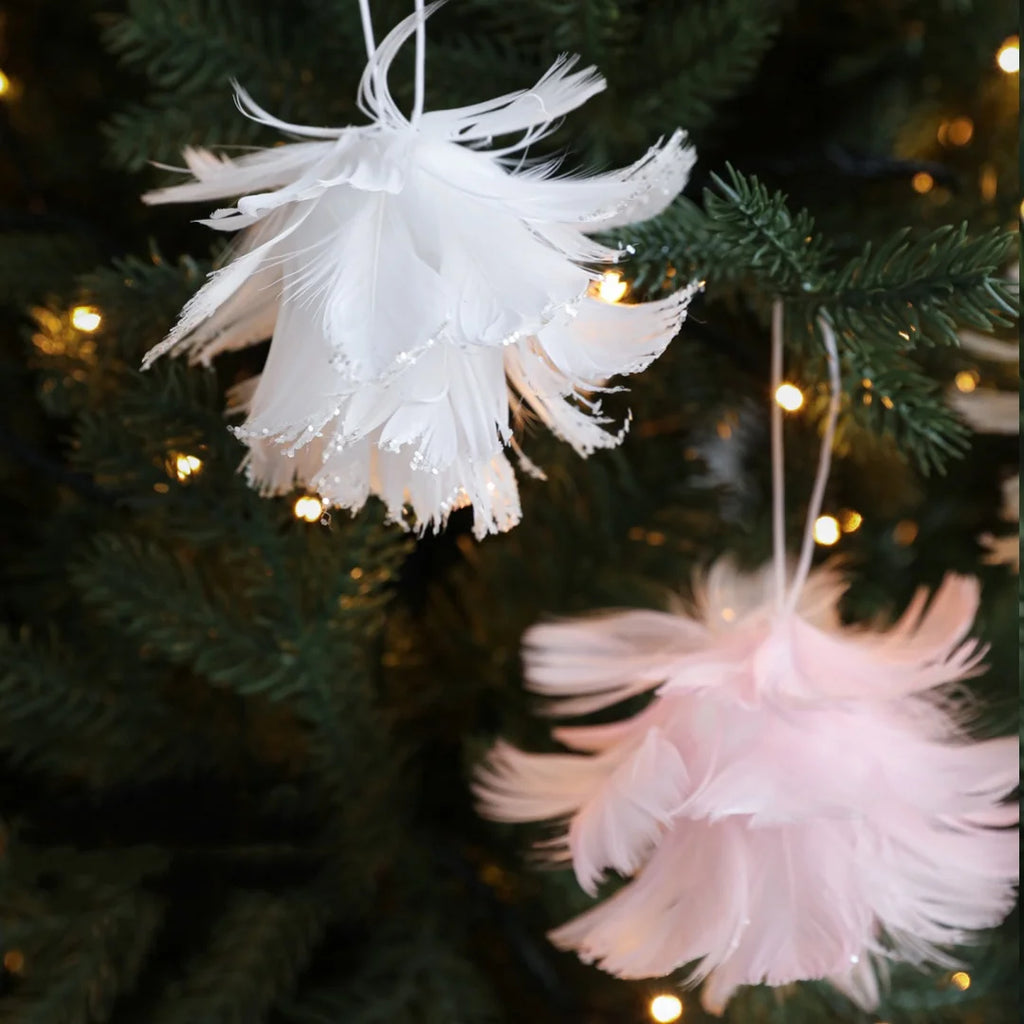 Pink White Feather Petal Glitter Christmas Foam Ball Ornament Christmas Ornament Zpaxo