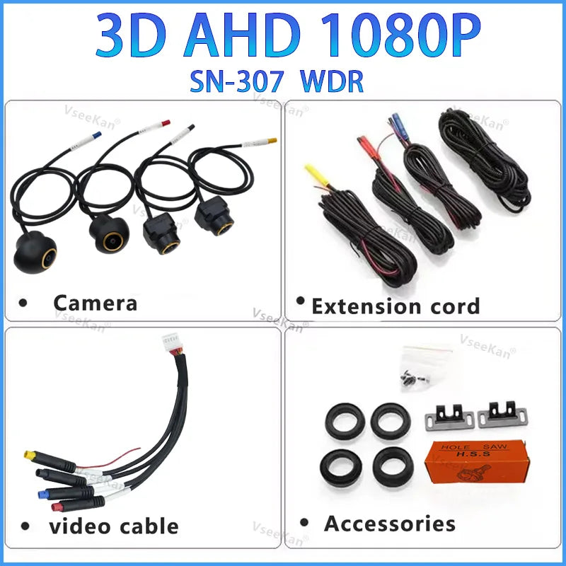 3D AHD1080P 360 Car Camera Panoramic Surround View Right Left Front