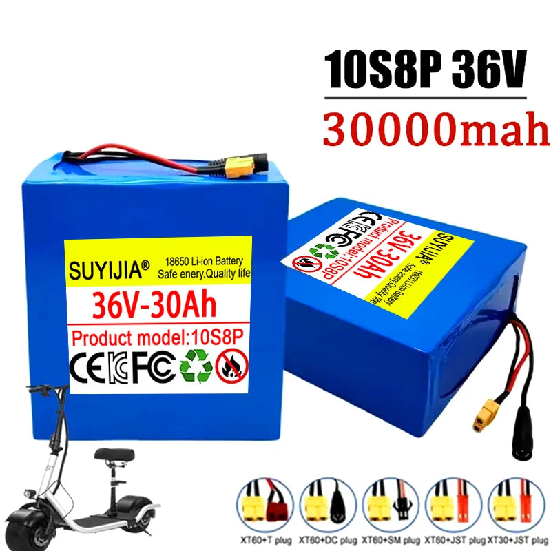 18650 Lithium Battery Pack 36V 30Ah 10S8P ,1500W Built-in BMS, Uitable for Scooters, Bicycles, Various Modes of Transportation Zpaxo