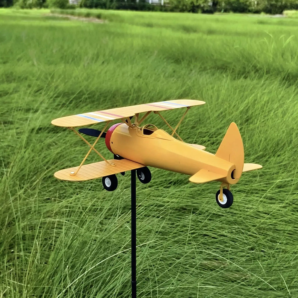 Airplane Weathervane Metal Windmill Wind Measuring Tool Spinner Lawn