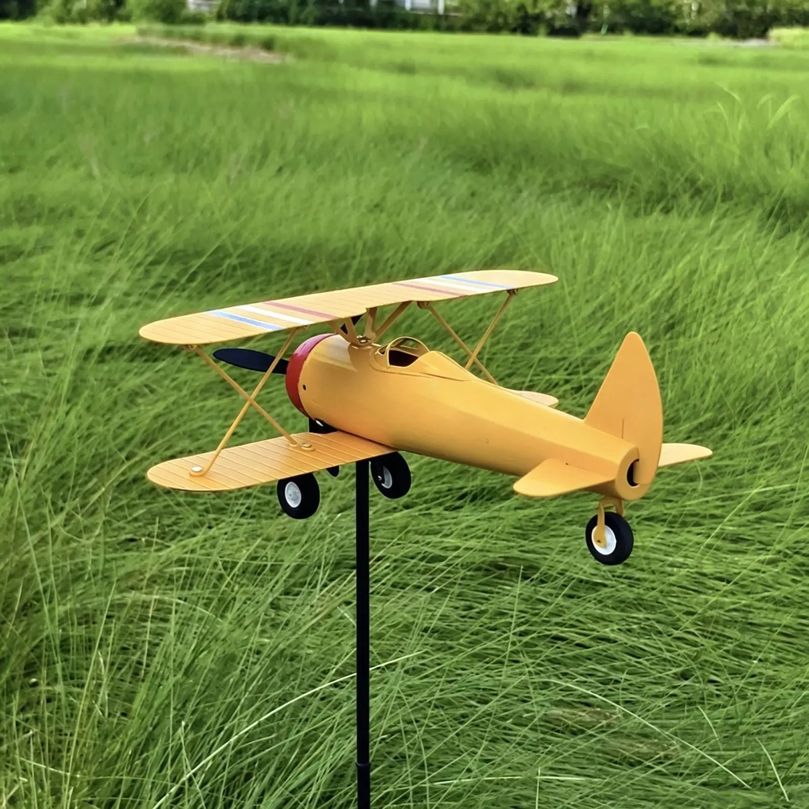 Airplane Weathervane Metal Windmill Wind Measuring Tool Spinner Lawn