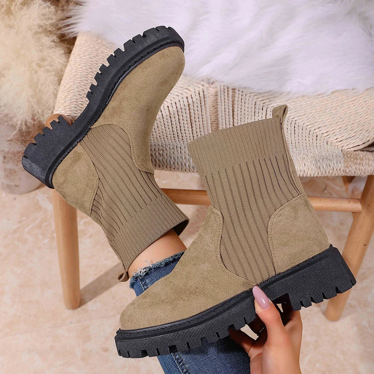 2025 New Women Boots Luxury Slip on Platform Shoes Women Comfortable Outdoor Designer Shoes Fashion Autumn Winter Ankle Boots Zpaxo