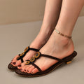 2025 Women Sandals Rhinestone Clip Toe Shoes Wear Outside Summer Open Zpaxo Brown 42