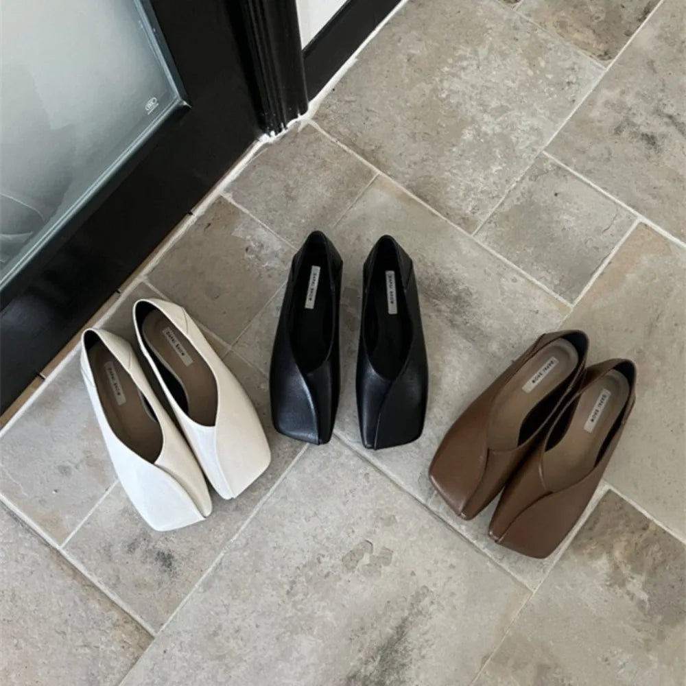 2025 Spring Women Flat Shoes Fashion Square Toe Shallow Slip Ladies
