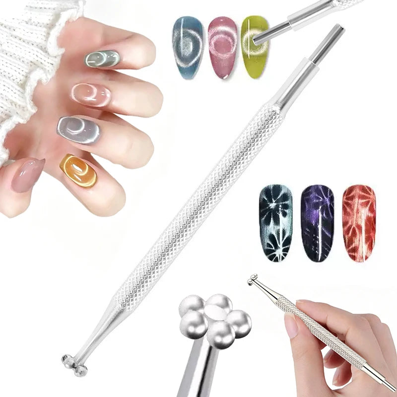 2IN1 Double-headed Lollipop Vortex Cat Eye Nail Magnetic Pen Flower Petal Nail Art Magnet for Cat Eye Magnetic Gel Nail Polish Zpaxo