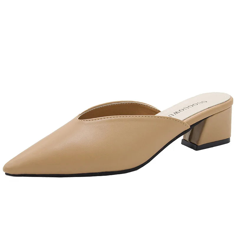 Pointed Slippers Women Heels Summer Shoes Fashion Luxury Square Heel Zpaxo
