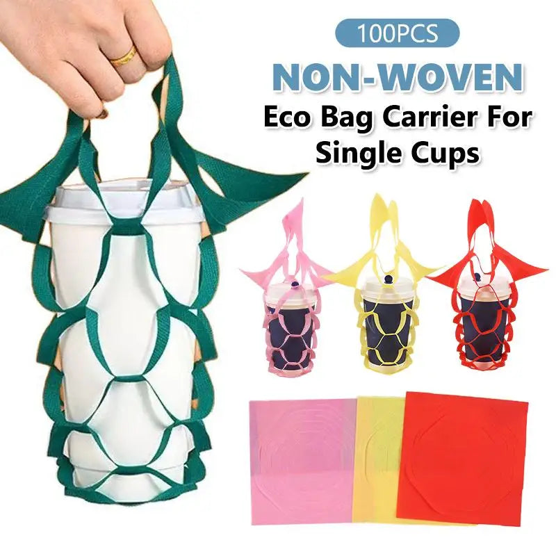 Reusable Beverage Carrier Non Woven Water Cup Tote Decorative Milk Tea Drink Bag for School Picnic and Shops Zpaxo