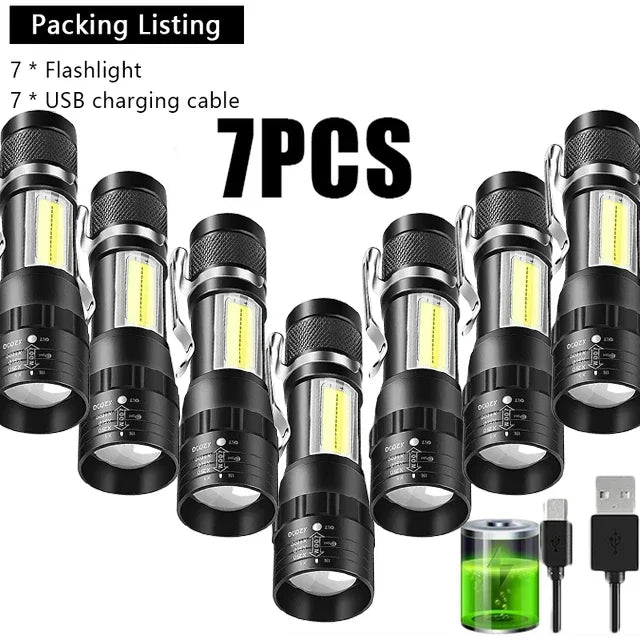 KDULIT Mini COB+XPE LED Torch – USB Rechargeable Zoomable Flashlight