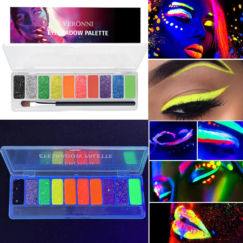 Eyeliner Eye Shadow Palette Makeup UV Glow Dark Fluorescent Neon Face Zpaxo 10 colors