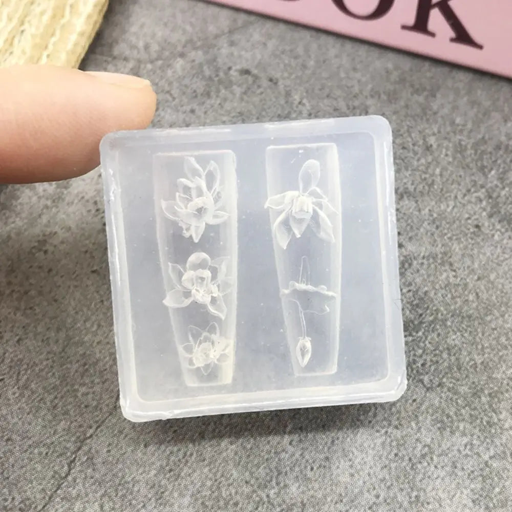 Transparent Nailart Mold 3D Carving Rose Flower Silicone Template Box Zpaxo