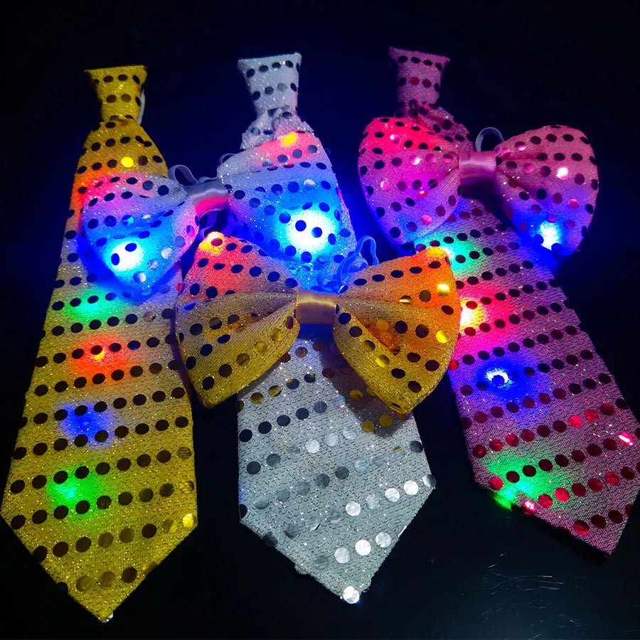 LED Bowtie Flashing Sequin Bow Ties Necktie Glowing Tie Club Bar Xmas