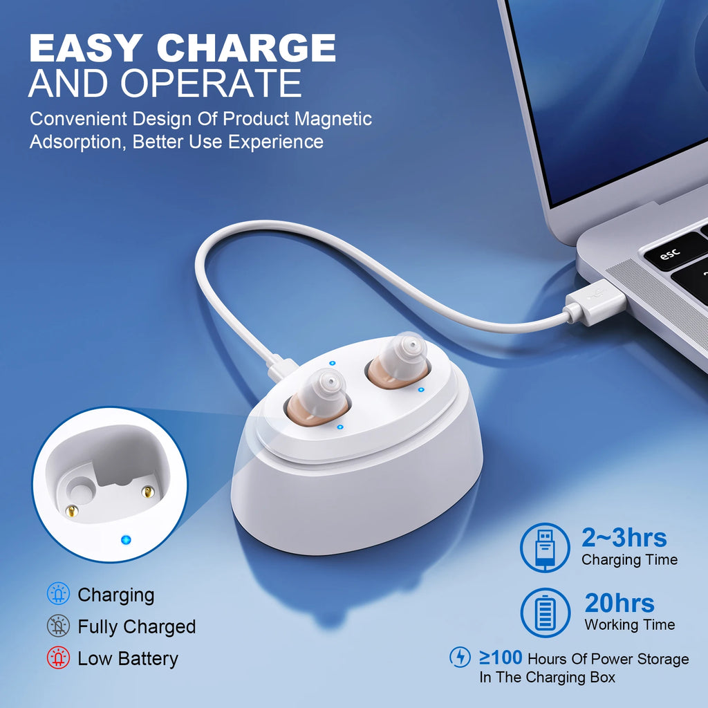 Rechargeable Hearing Amplifiers Earbuds Intelligent Noise Reduction