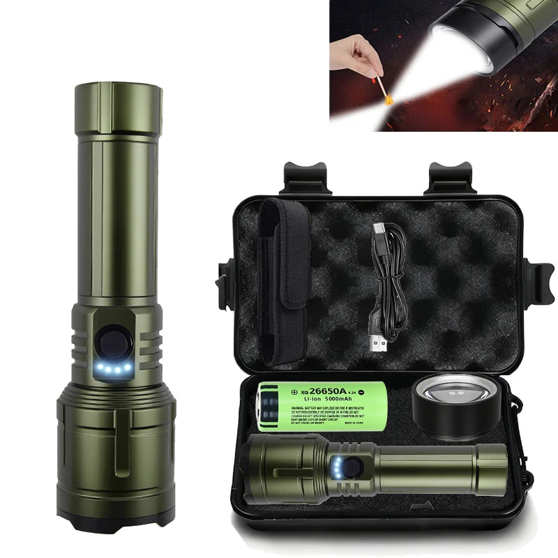 ZHIYU Zoomable LED Flashlight USB-C Rechargeable & Power Bank