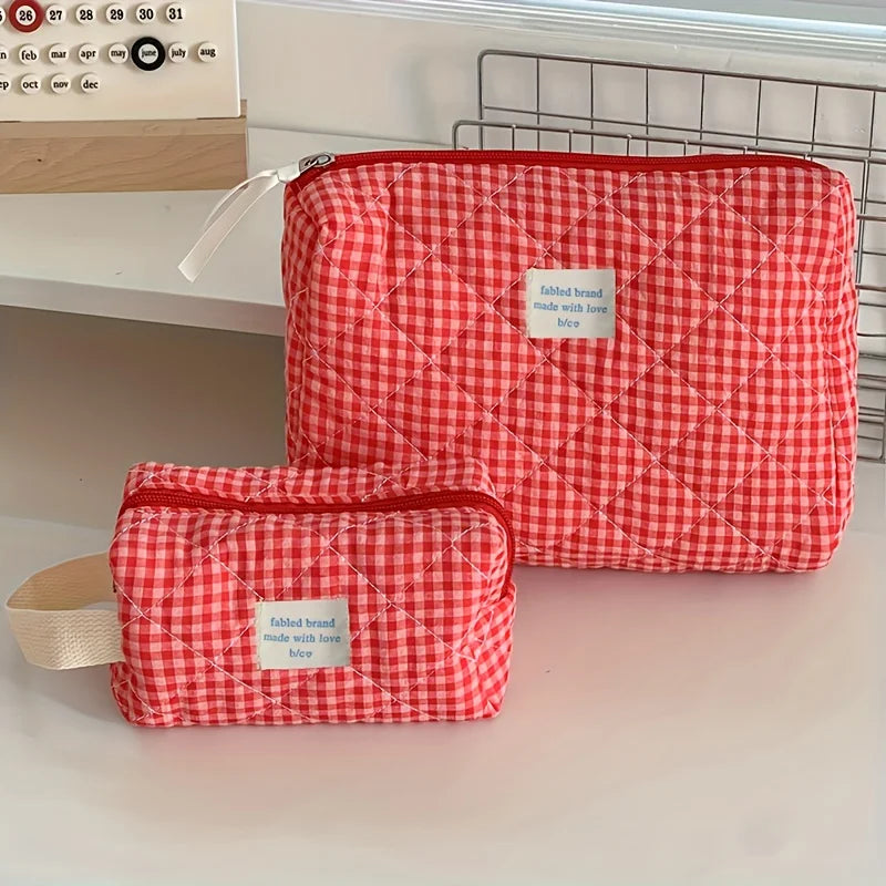 Plaid Makeup Bag Large Capacity Portable Cosmetic Bag For Women Girls Skincare Toiletry Bag Multifunctional Cute Wallet Pouch Zpaxo