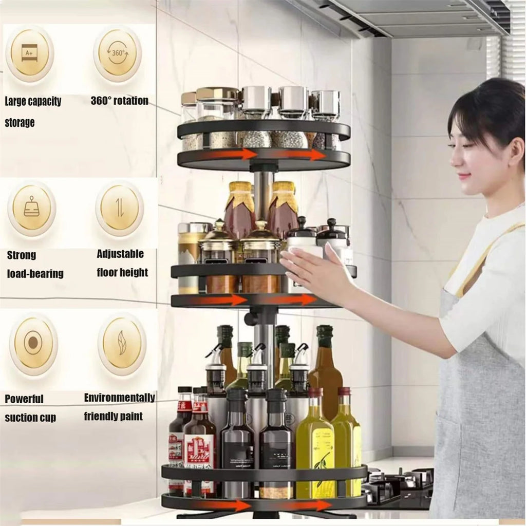 360° Rotation Carbon Steel Spice Rack Organizer Non-Skid Kitchen Storage Tray for Seasonings And Cans Efficient Spice Accessory Zpaxo