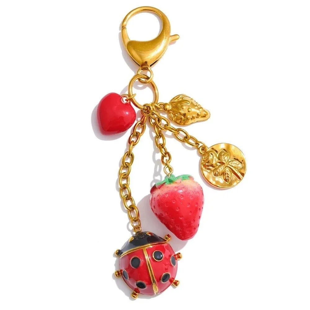 Elegant Enamel Red Chili Pendants Waterproof Stainless Steel Versatile Bag Charm Gold Heart Starfish Tassel Keychain Friends Zpaxo