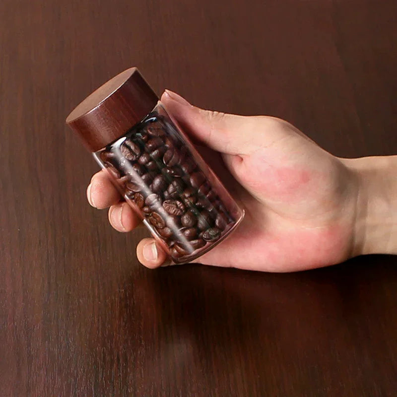 Wooden Sealed Airtight Canisters Coffee Bean Glass Tube With Wood Tool Bottled Tubes Grain Storage Zpaxo