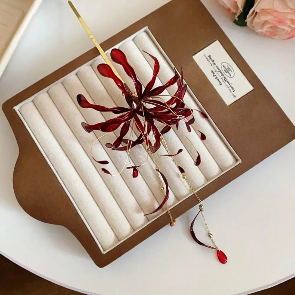 Chinese Spider Lily Flower Hair Sticks Wedding Vintage Dripping Oil Zpaxo