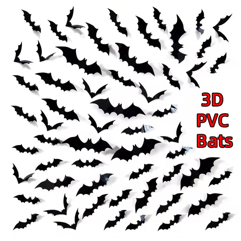 3D Black PVC Bat Spider Wall Stickers Scary Halloween Decorations