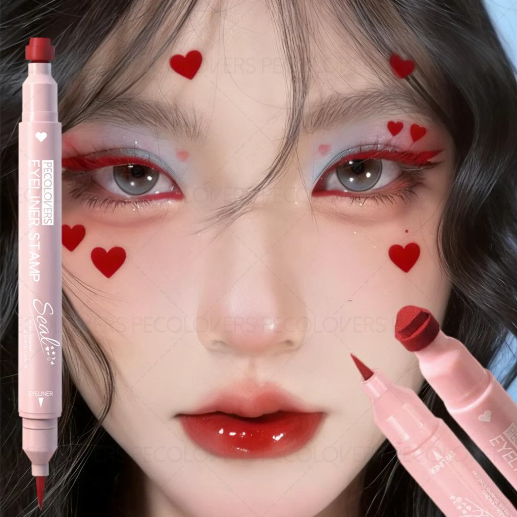1PC Smooth Double-ended Eyeliner - Includes Star/heart/moon Pattern, Waterproof, Beginner Friendly, Valentine's Day Gift Zpaxo