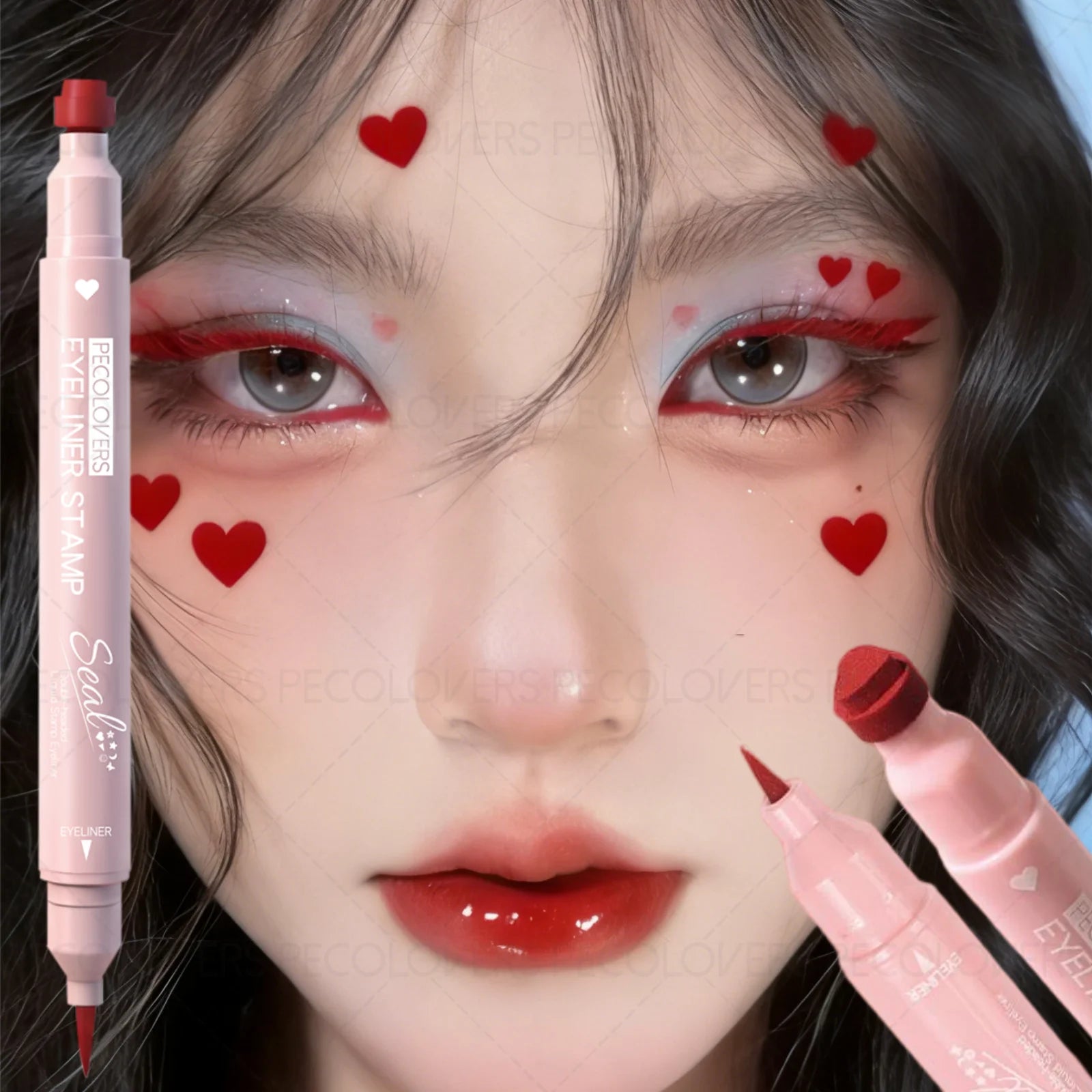1PC Smooth Double-ended Eyeliner - Includes Star/heart/moon Pattern, Waterproof, Beginner Friendly, Valentine's Day Gift Zpaxo