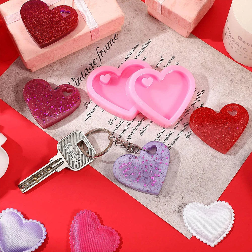 20Pcs Heart Keychain Molds Set 10 Heart Silicone Mold with Hole 10 Key Rings Pendant Jewelry Making for Valentine's Day Wedding Zpaxo