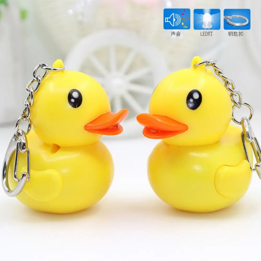 1 Pc Cartoon Yellow Duck Keychains Animal Shape Sound Light-up Keychains Model Doll LED Duck Keyrings Zpaxo