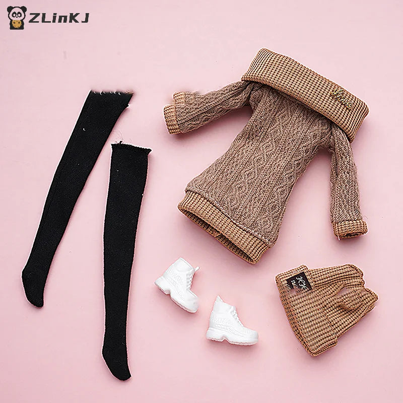 ▶1Set 30cm Doll's Clothes Suit Dress Up Accessories Sweater Hat Stockings Suit Girl Play House Toy Zpaxo