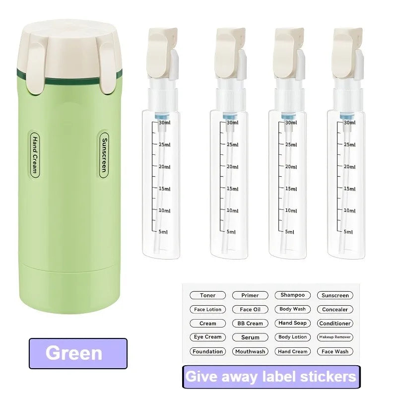 4-in-1 Leak-proof Travel Bottles Refillable Plastic Dispenser Shampoo Zpaxo green 4 in 1