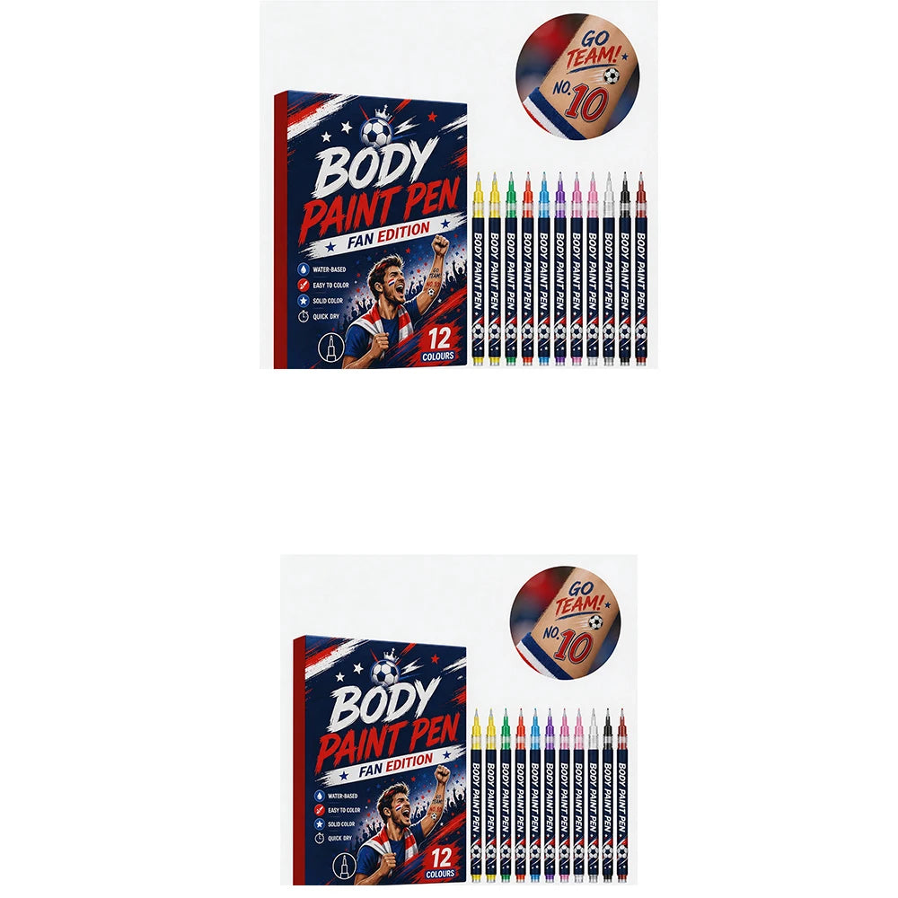 Sports Fan Body Paint Markers, 12 Vibrant Colors Quick Dry Water-Based Face & Body Pens for Game Day & Carnival Zpaxo 2boxed