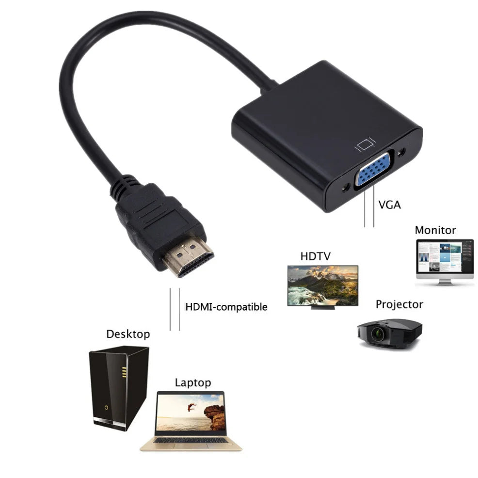 1080P HDTV To VGA Cable Converter With Audio Power Supply HDTV Male To VGA Female Converter Adapter For Tablet Projector PC TV Zpaxo