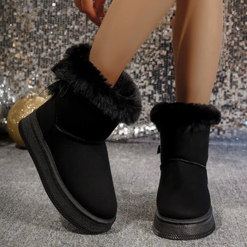 Winter 2026 Women's Solid Comfortable Thick Sole Mid Heel Snow Boots Zpaxo black 38