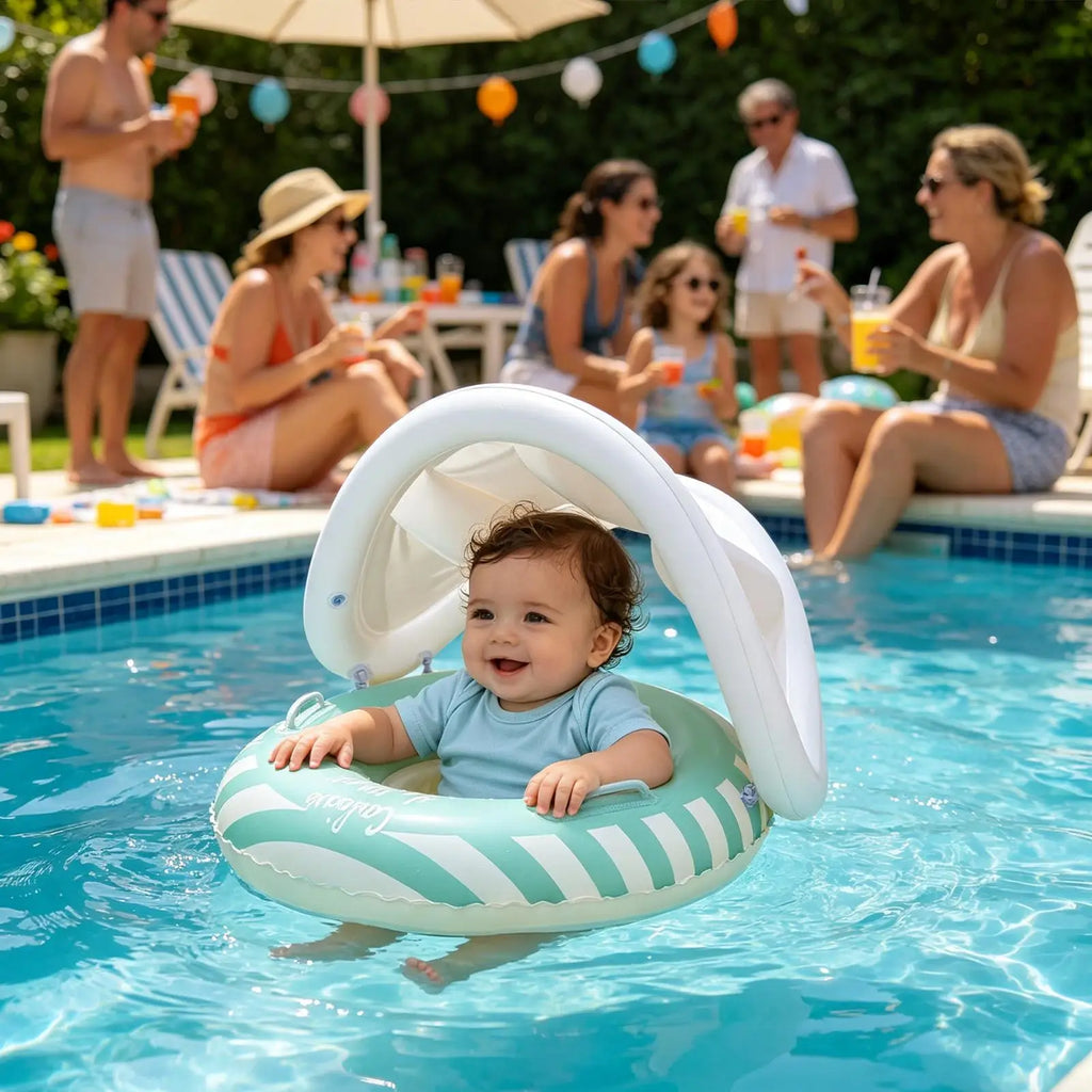 Baby Pool Float Inflatable Swim Ring Canopy Removable Seat Kids Water